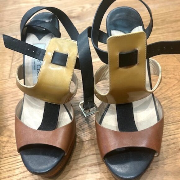 Jimmy Choo Black Leather Platform Wood Heels - 37 - Picture 1 of 2